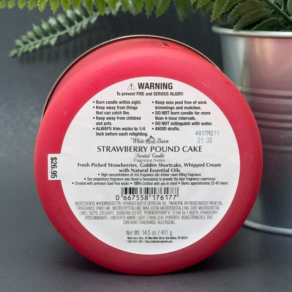 BBW Strawberry Pound Cake White Barn Bath & Body Works 3 Wick Candle - Picture 9 of 10